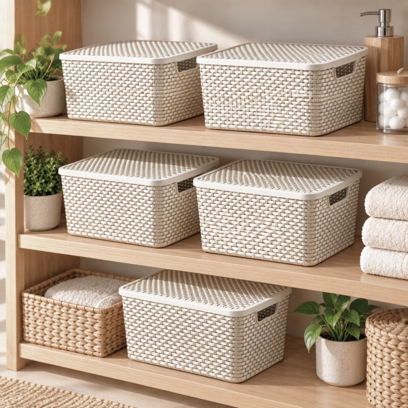 Set x5 Caja ratán 7 lts BLANCO