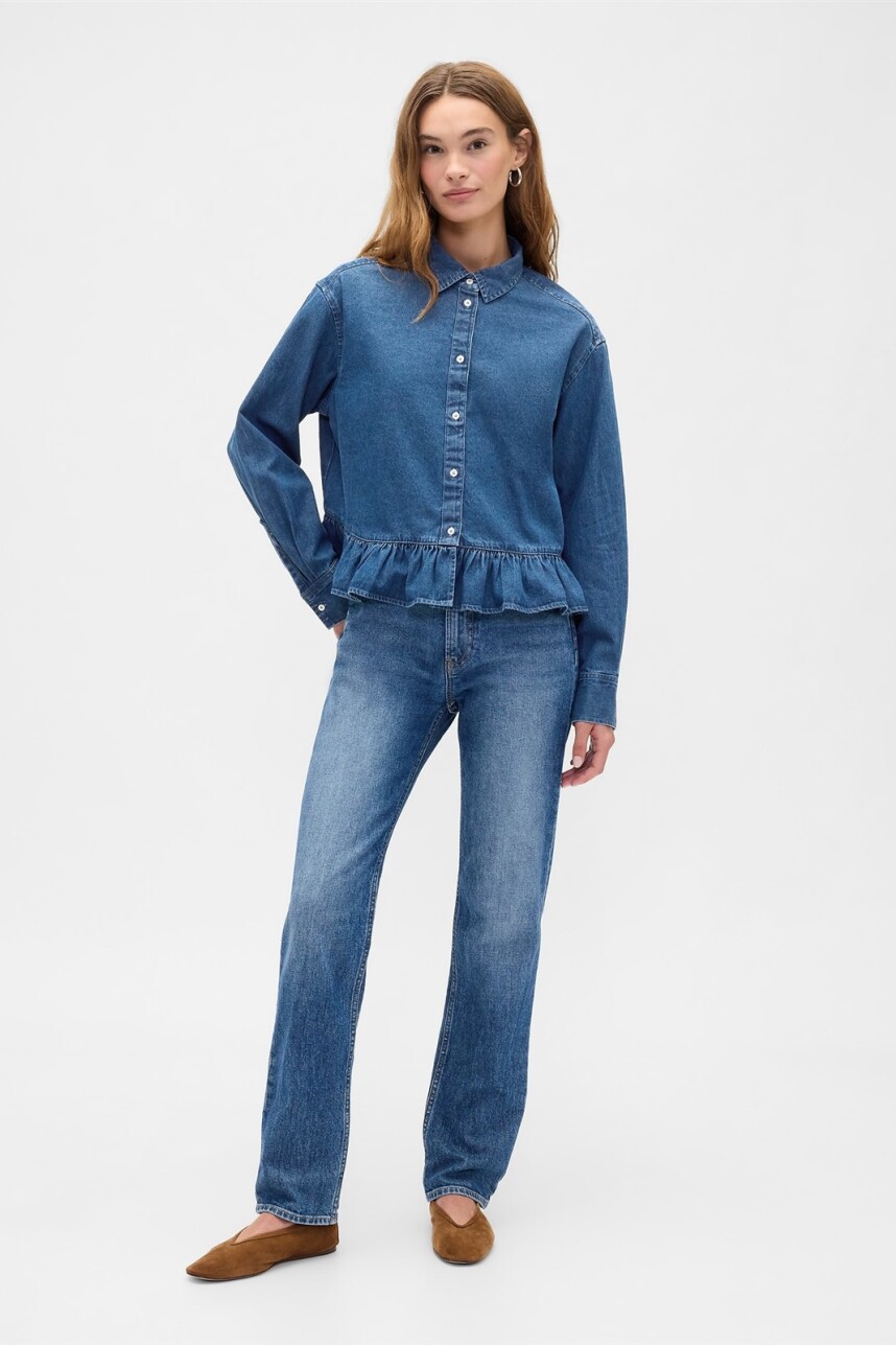 Camisa Con Volados Mujer Medium Wash