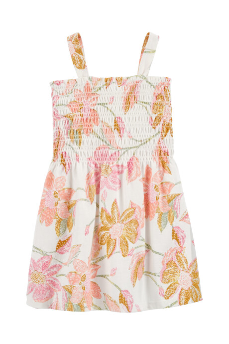 Vestido con canesú fruncido, diseño floral Sin color