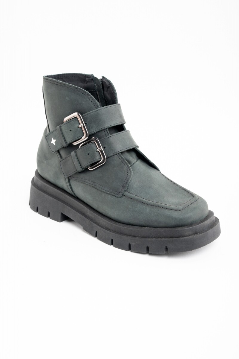 Bota Cuero Hebillas Negro