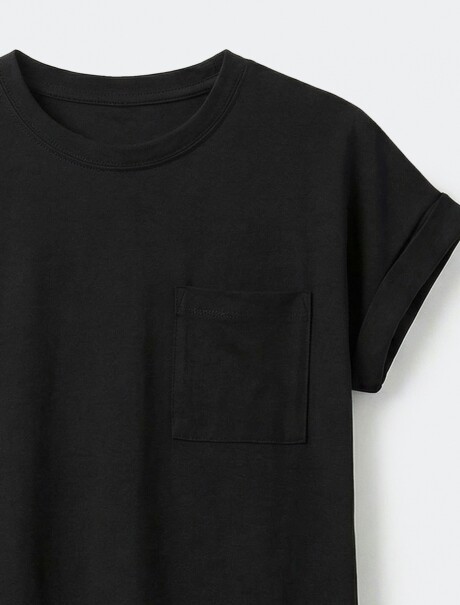VESTIDO BÁSICO FEMENINO MANGA CORTA CON BOLSILLO NEGRO