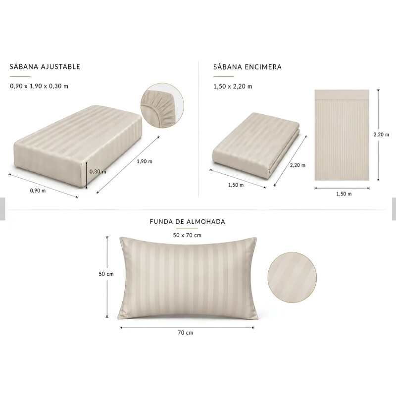 Juego de sábanas 400 hilos Calidad Premium 1 plaza Beige