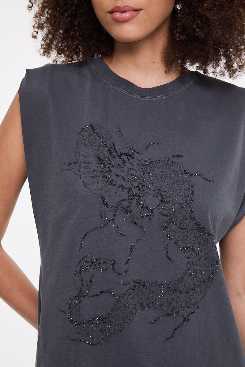 TOP DRAGÓN FLORAL Negro