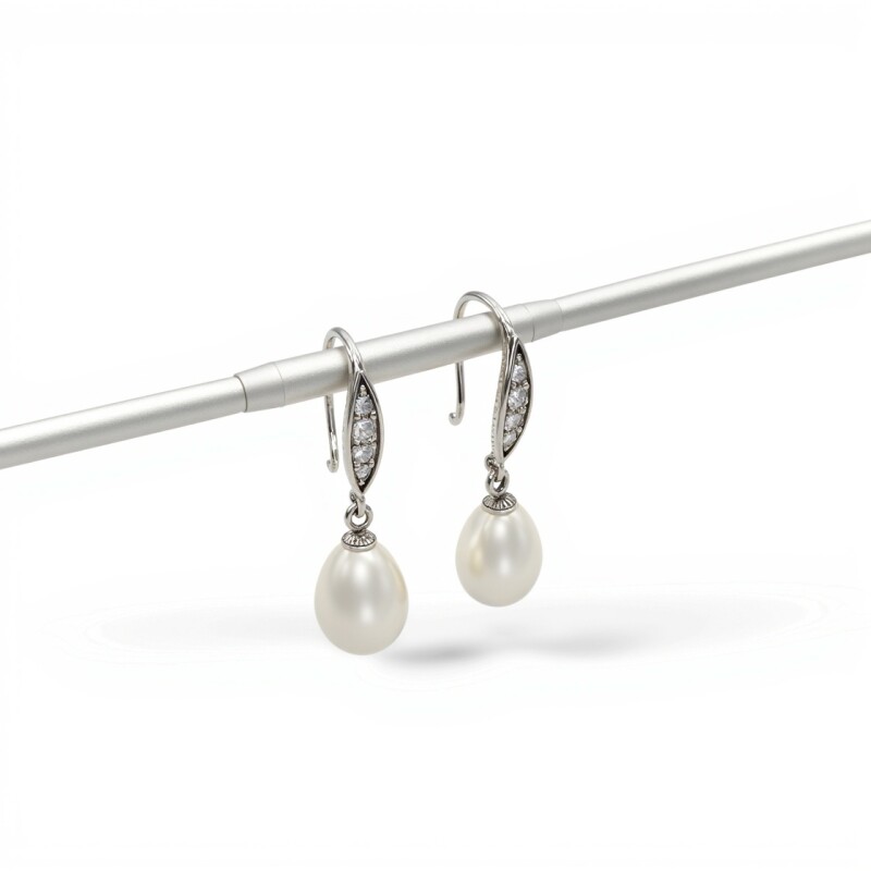 Caravanas Colgantes Perlas-Plata 925-Con Perla y Zirconia-CA3204 conperla