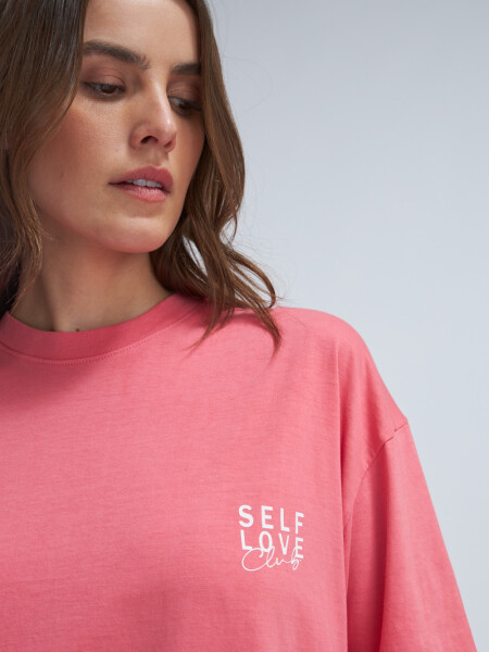 Camiseta larga manga corta estampada Rosa