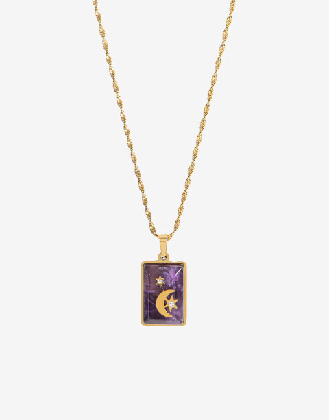 Cadena Corta con Dije Piedras Cadena De Acero Con Piedra Amatista - Dorado