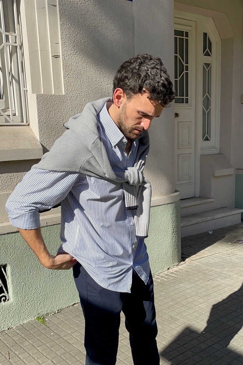 Camisa Rayada Brixton Celeste - Blanco