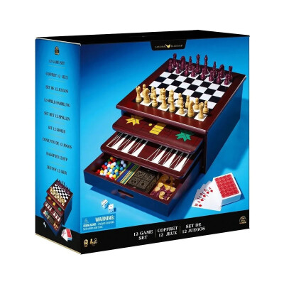 Set de 12 juegos de mesa clásicos en caja de madera Set de 12 juegos de mesa clásicos en caja de madera