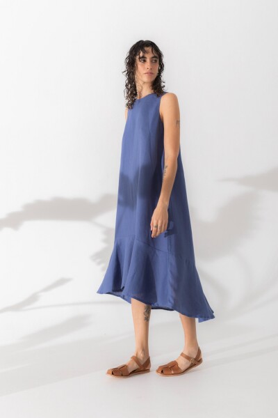 Vestido Folk Long Azul Piedra