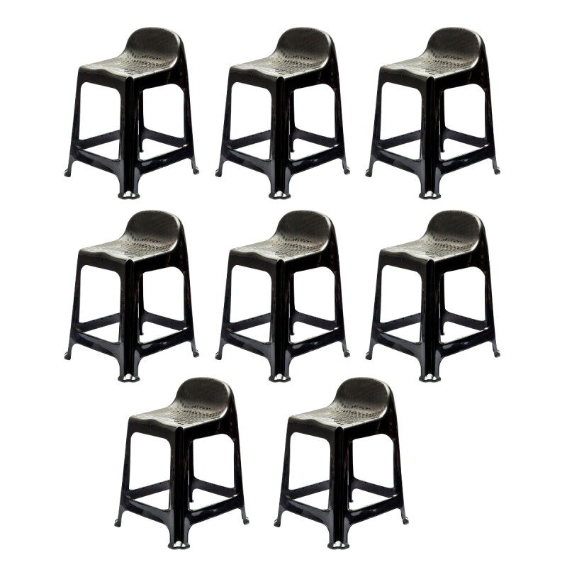 Set x8 Banqueta con respaldo apilable resistente NEGRO