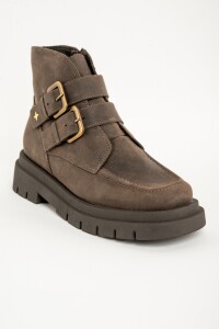 Bota Cuero Con Hebillas Vison