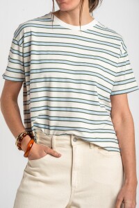 Remera Rayada Algodón Celeste