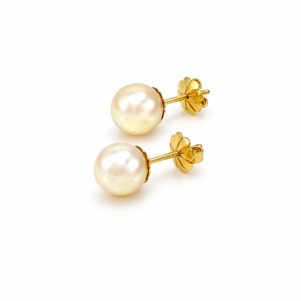 9 mm Caravanas Oro 18 K Y Perlas De Cultivo De 9 Mm 9 mm Caravanas Oro 18 K Y Perlas De Cultivo De 9 Mm