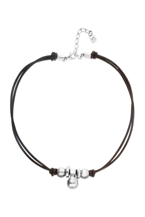 COLLAR DE CUERO CON TRES BOLAS DE ALEACIÓN DE METALES BAÑADAS EN PLATA DE LEY Colgante