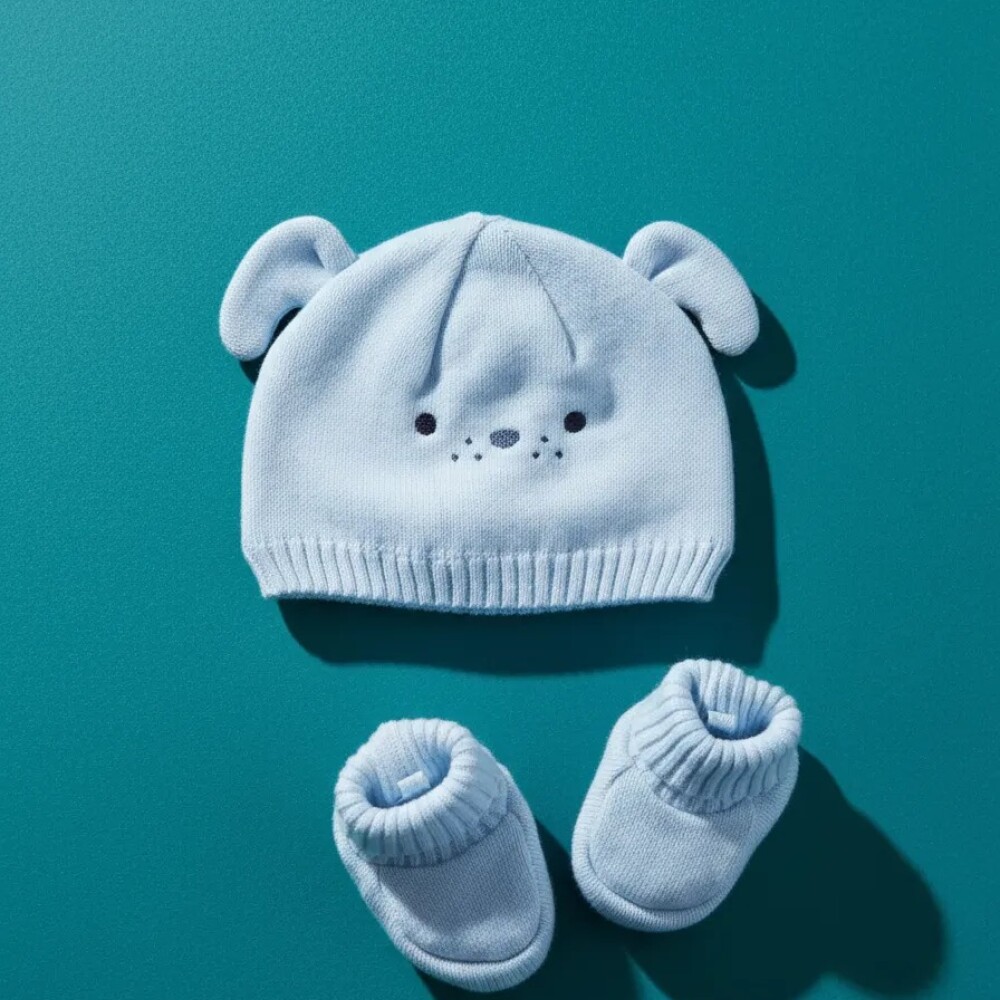 Set Gorro y escarpines de algodón carters celeste