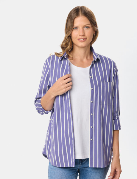CAMISA A RAYAS DE ALGODÓN Azul