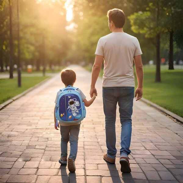 Mochila Escolar Infantil Reforzada Niños 33x24Cm Astronauta Color Azul