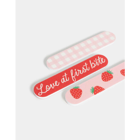 Set De 3 Limas Para Uñas Con Estampas De Frutillas & Love At First Bite Combinacion Multicolor