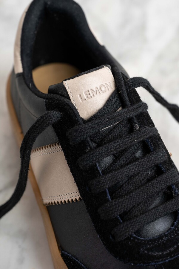 Zapatilla Combinada Cuero Negro