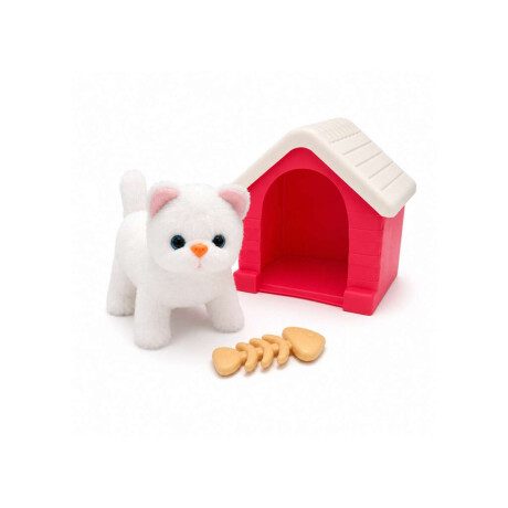Gatito de peluche con casita y accesorios Rosado