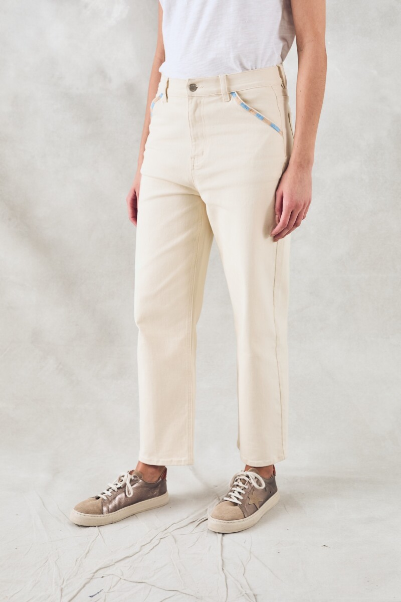 Jean Bolsillo Bordado Crudo