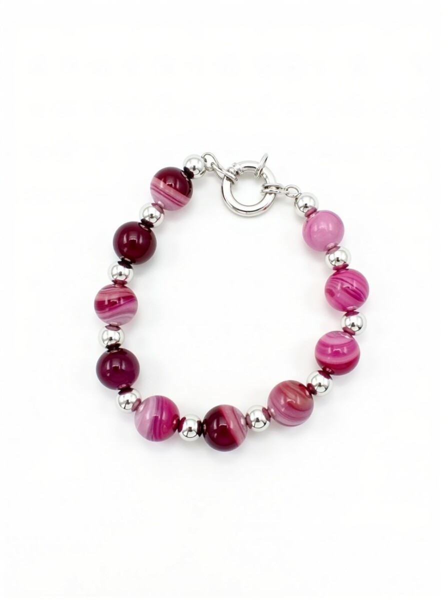 Pulsera bolitas - Plata 925 - Ágata fucsia - PU3922 - conpiedra 