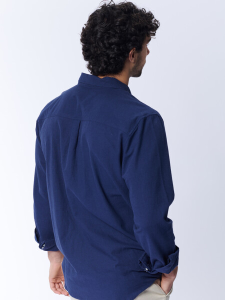 Camisa Con Lino Azul