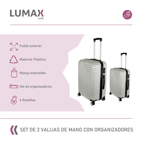 Set de 2 Valijas de mano rigidas con set organizador Plateado