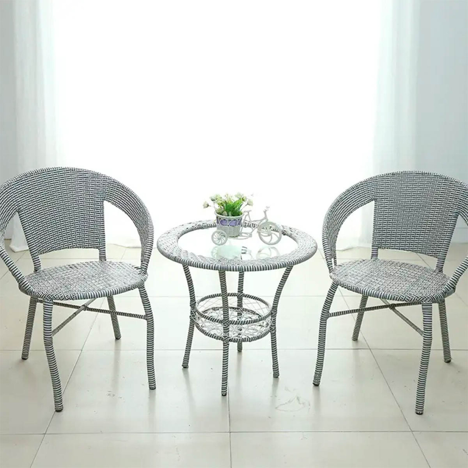 Set Juego De Jardín Mesa + 2 Sillas Rattan Exterior - Gris — El Rey del ...