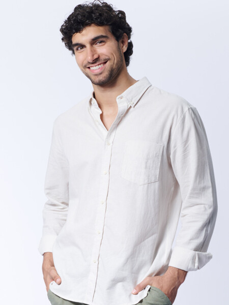 Camisa Con Lino Beige