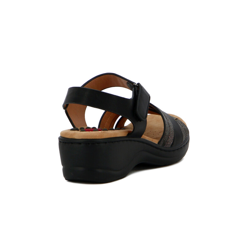 Wonder Sandalia Dama Confort Tiras Cruzadas C/ Pulsera Y Velcro Negro-gris