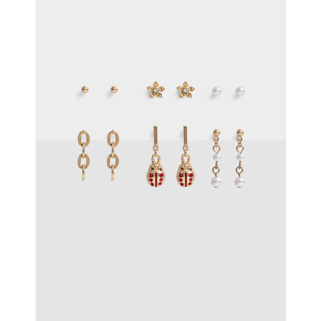 Set De Aros Con Perlas Dorado