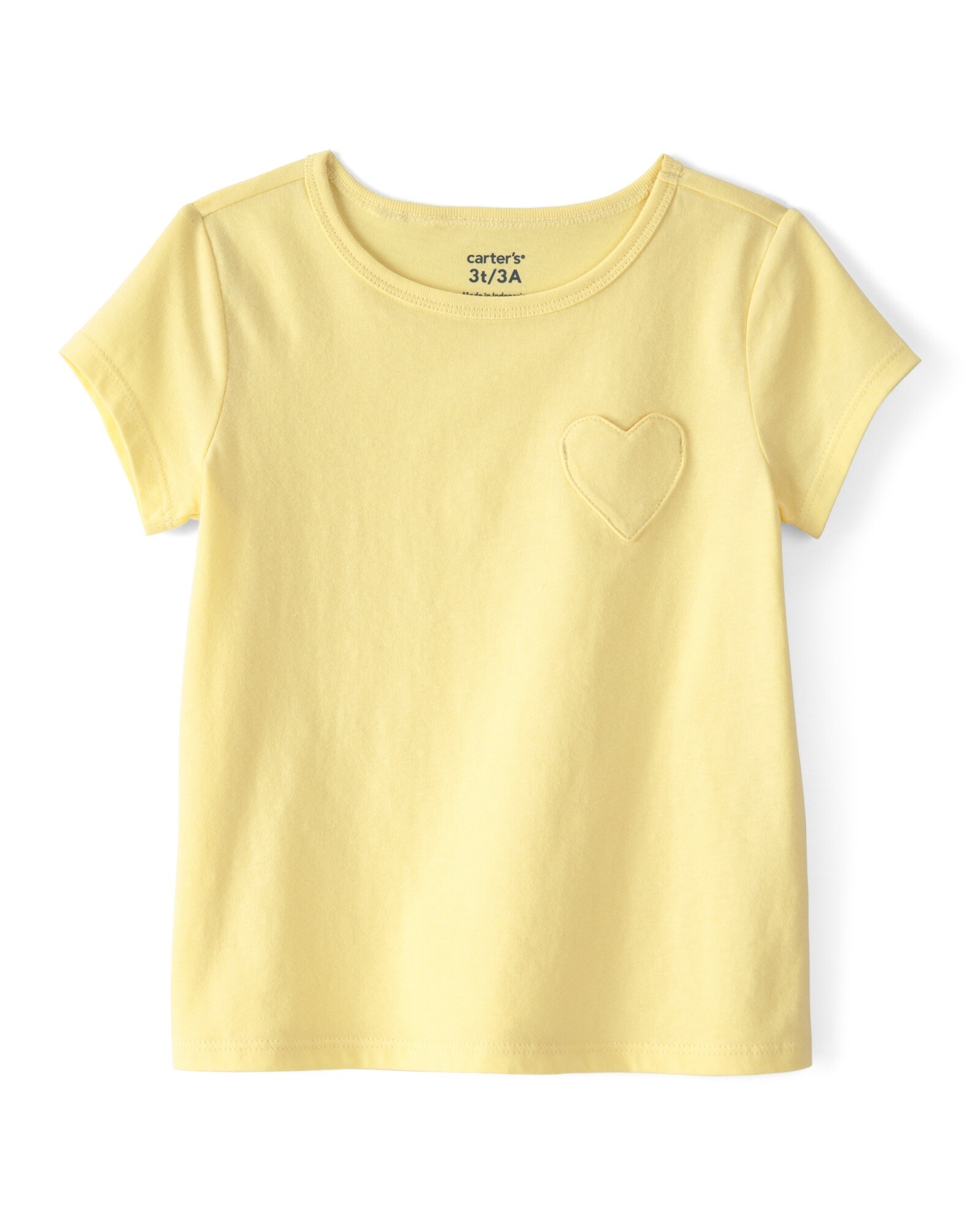 Remera de algodón, manga corta, amarilla, bolsillo corazón Sin color