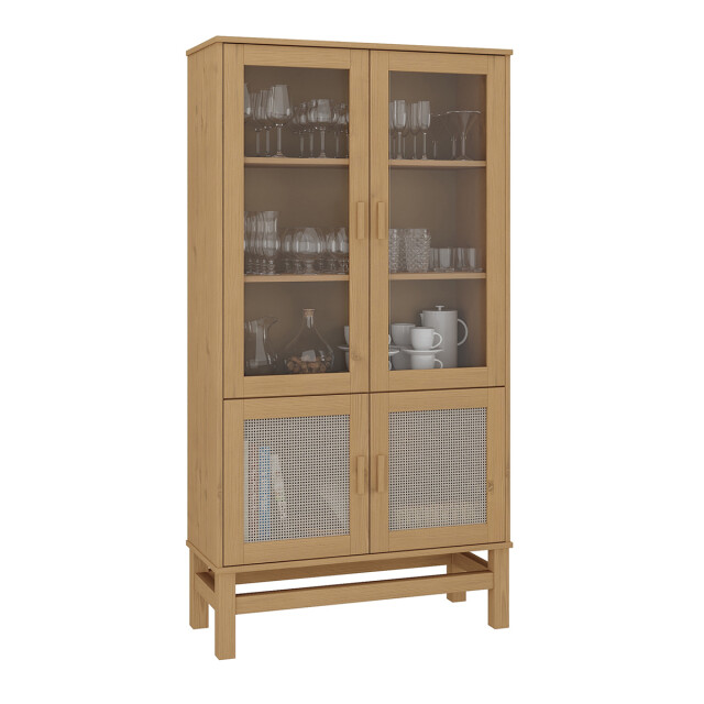 CRISTALERO 4 PUERTAS COPERO BOTELLERO ARMARIO ESTANTERÍA EN MADERA MACIZA CON RATAN NATURAL CRISTALERO 4 PUERTAS COPERO BOTELLERO ARMARIO ESTANTERÍA EN MADERA MACIZA CON RATAN NATURAL