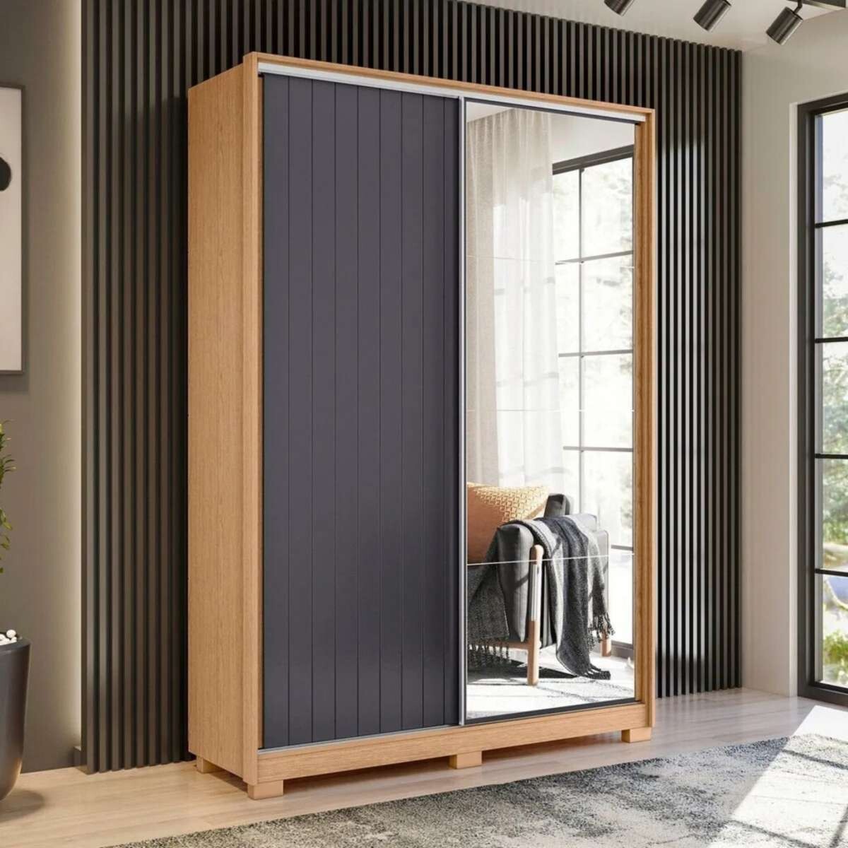 Ropero 2 puertas Corredizas con Espejo Frizatto - Negro 