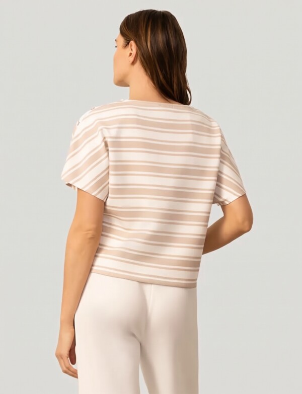 Remera Botones En Hombro MULTI/BEIGE