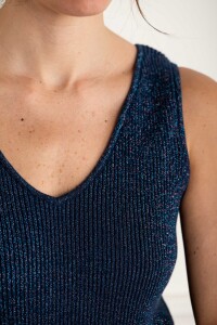 Top Lurex Escote V Azul