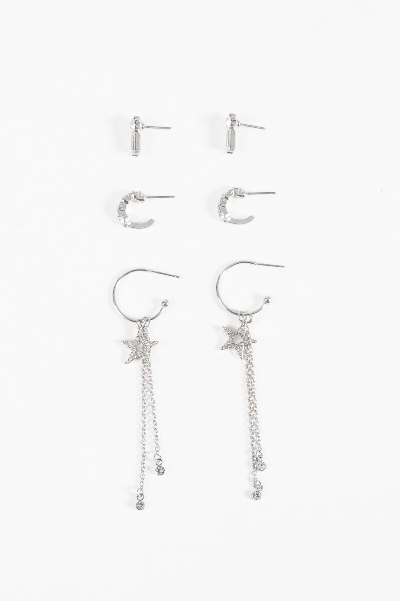 Set de caravanas estrella strass plateado