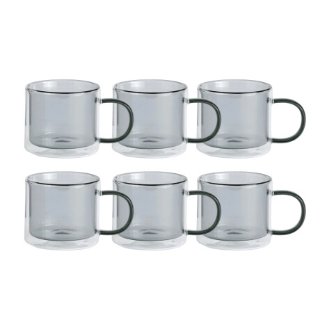 Set X6 De Taza Doble Vidrio Bicolor Con Asa Gris Set X6 De Taza Doble Vidrio Bicolor Con Asa Gris