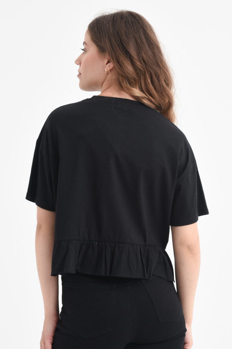 Camiseta con volados manga corta algodón orgánico Negro