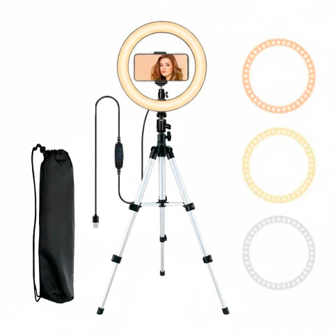 Anillo Aro Luz Led Tripode Soporte Para Celular 1.2Mts 26Cm Color Plateado