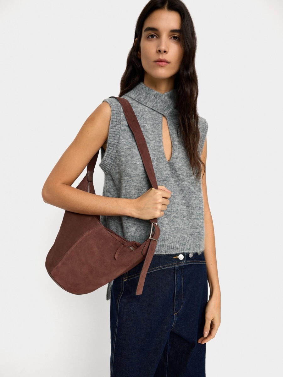 Bolso Bandolera De Piel Lisa burdeos