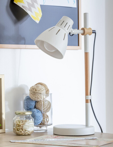 Lámpara de escritorio Philis en metal y madera hasta 40W Blanca