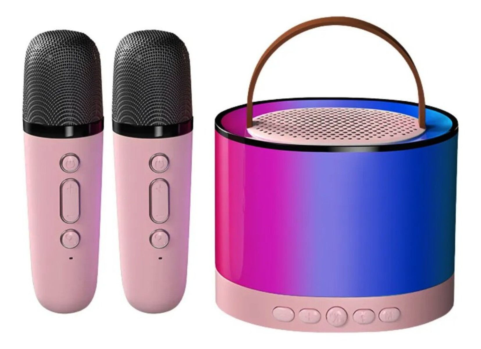 Parlante Set Karaoke Portátil X2 Micrófonos Bluetooth Led Ax - Variante Color Rosa 