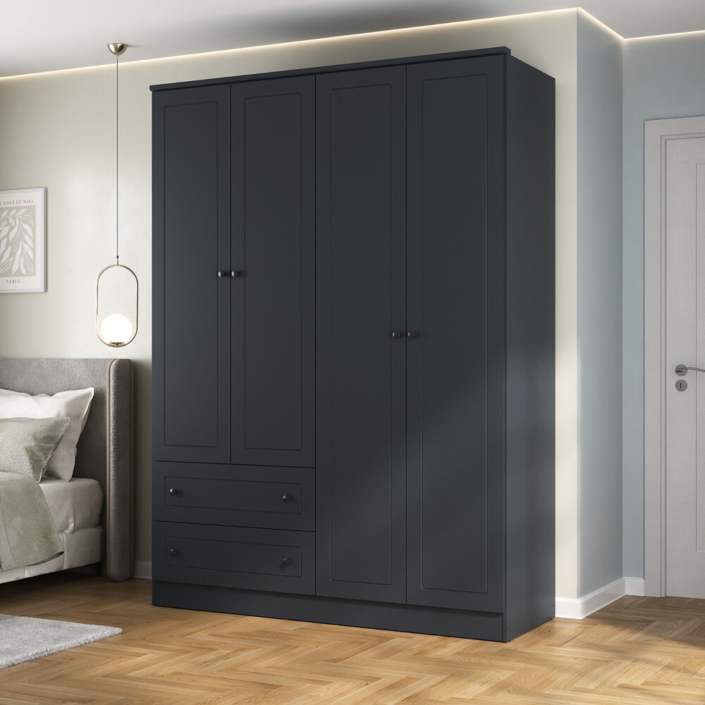 Ropero Americana PLUS 4 puertas 2 cajones - 100%MDF Gris