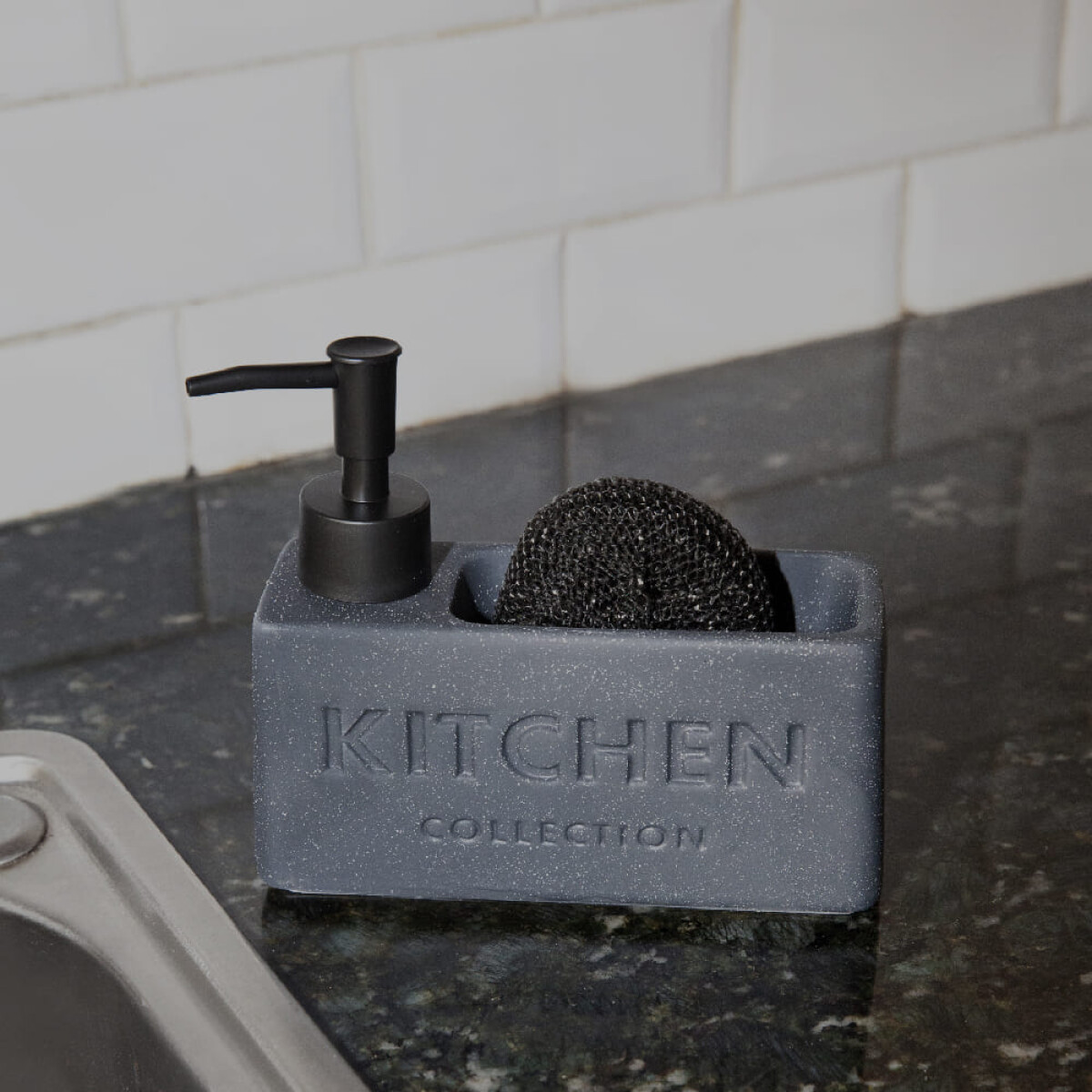 Dispensador de jabón de cocina con porta esponja - negro 