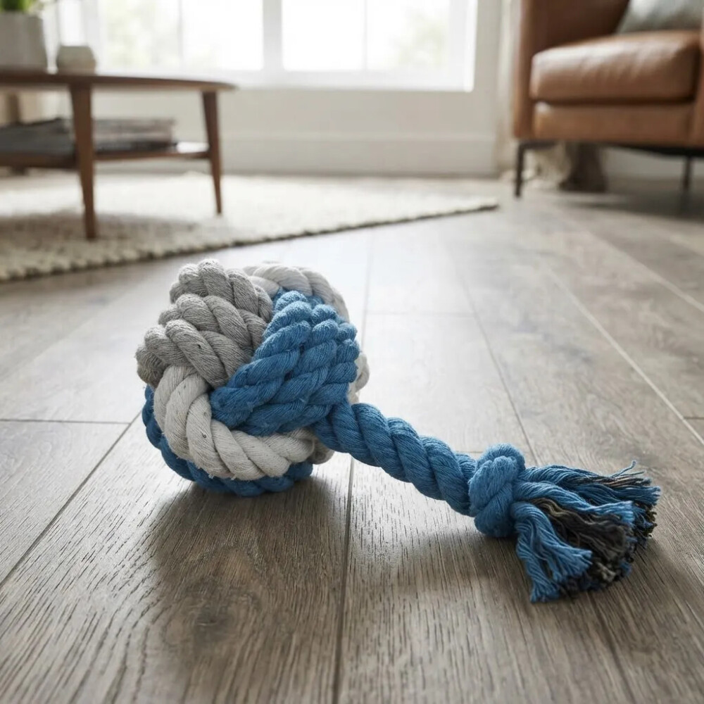 Juguete Para Perro Bola Con Flecos AZUL
