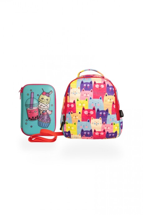 Set de mochila infantil de neopreno y cartuchera con divisiones brio set-helados-gatitos
