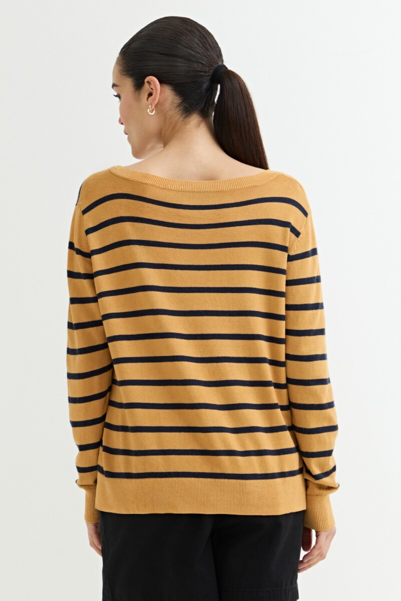 Sweater escote V rayas AZUL MARINO