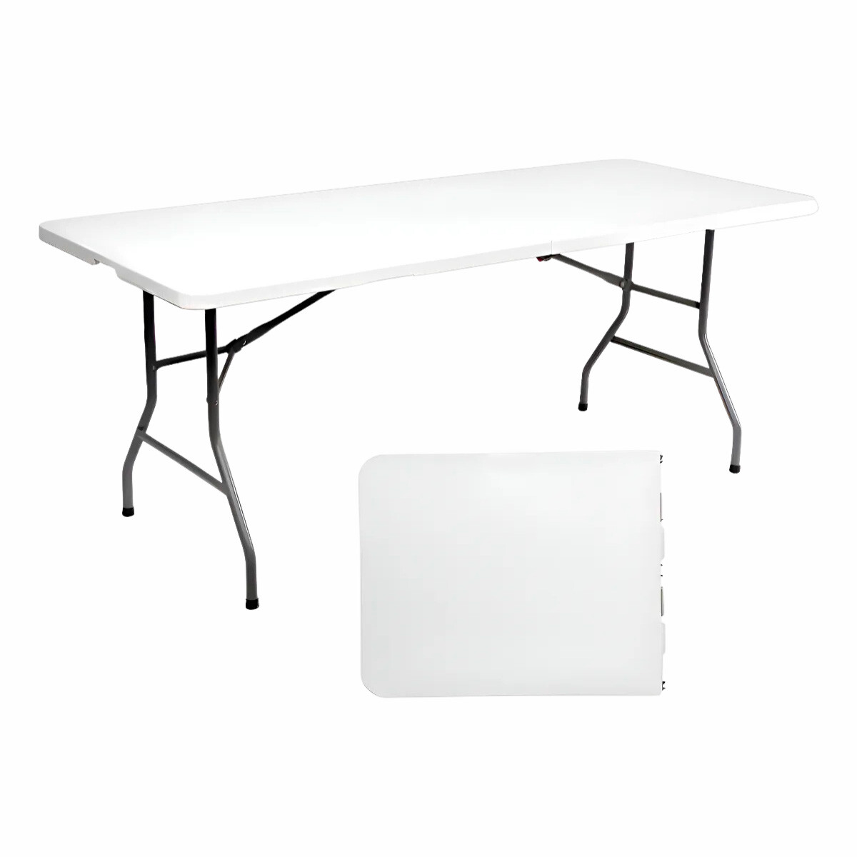 Mesa plegable de plastico blanca con patas de metal 